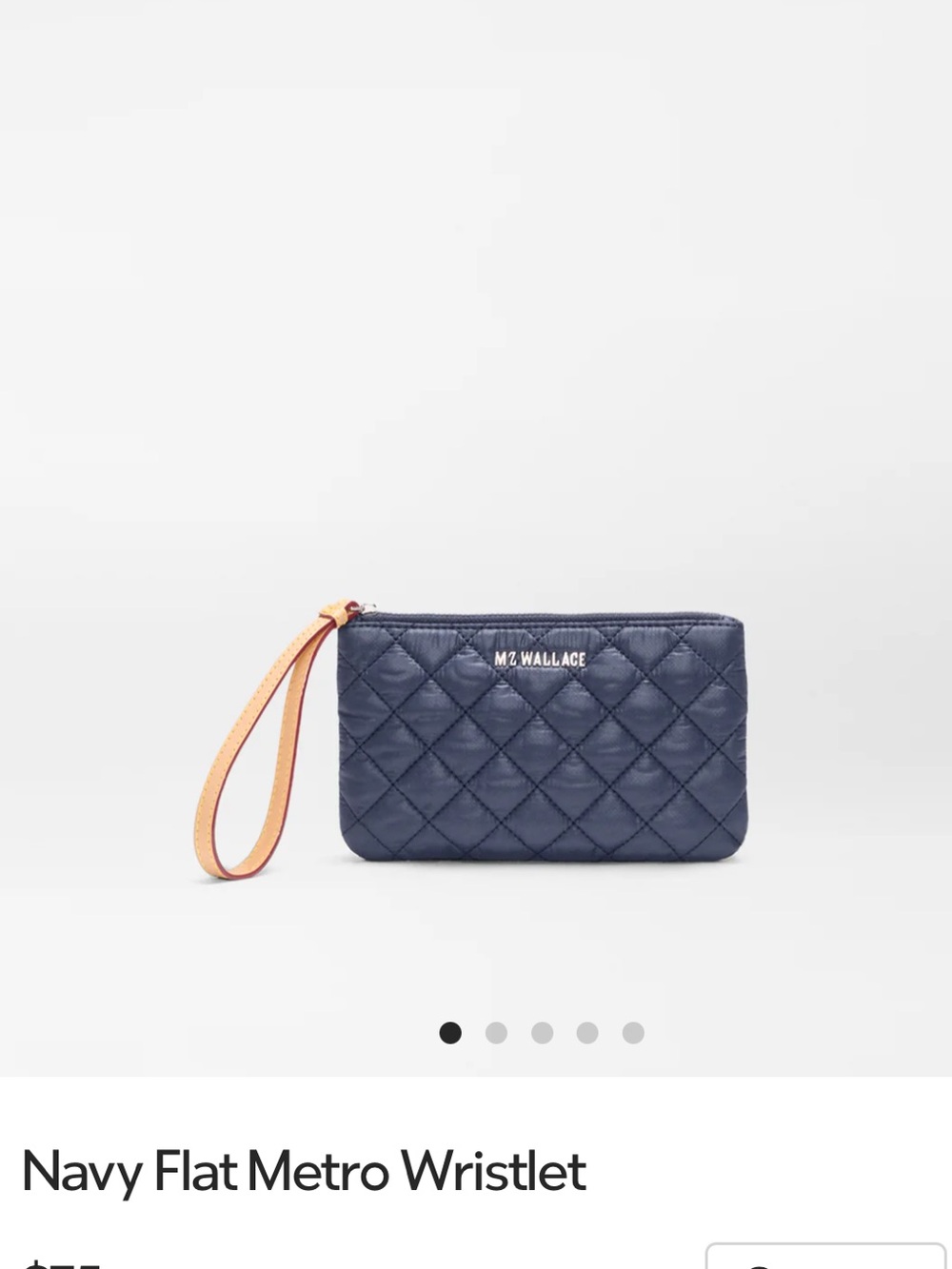 MZ Wallace Quilted Navy Flat Wristlet with Tan Strap